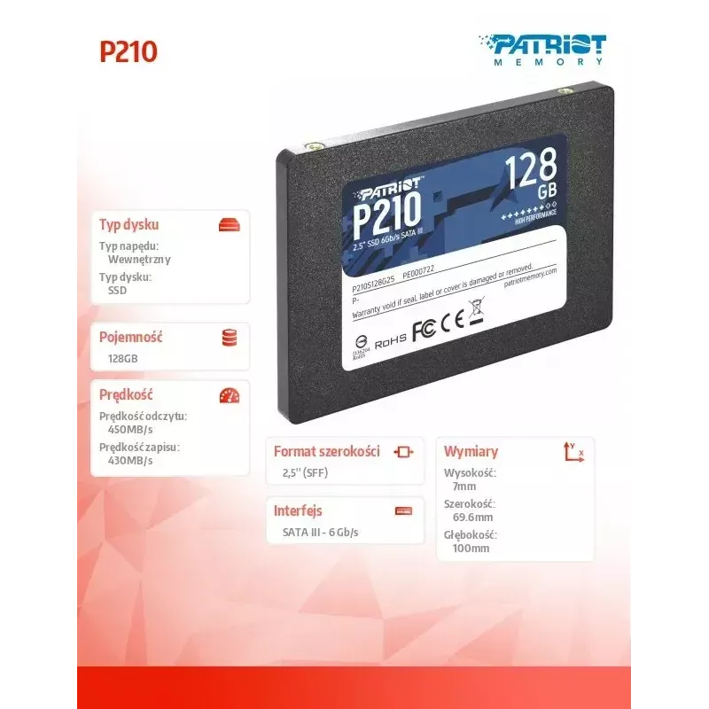 Patriot Memory P210 2,5 colio 128GB Serial ATA III 450/350 MB/s