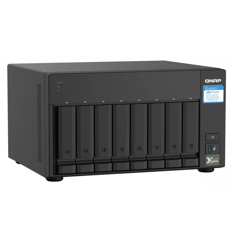 QNAP TS-832PX NAS bokštas Annapurna Labs AL324 4 GB DDR4 0 TB QNAP Turbo System aliuminis, juodas