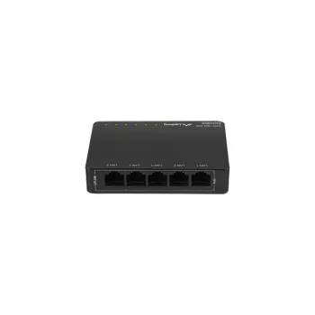 Nevaldomas tinklo jungiklis LANBERG DSP3-1005-60W, 5x Gigabit RJ-45, 4x PoE+ (60 W bendra galia), 10 Gbit/s perjungimo talpa