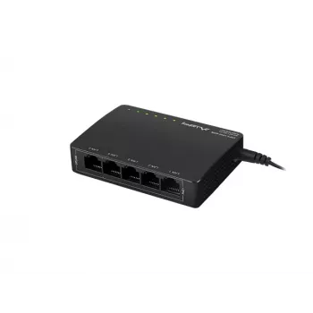Nevaldomas tinklo jungiklis LANBERG DSP3-1005-60W, 5x Gigabit RJ-45, 4x PoE+ (60 W bendra galia), 10 Gbit/s perjungimo talpa