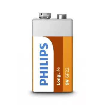 Baterija Philips 6F22L1B/10 – vienkartinė 9V cinko-anglies, 0,0385 kg