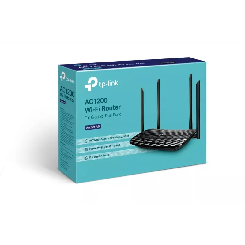 TP-Link Archer A6 AC1200 belaidis maršrutizatorius Gigabit Ethernet dviejų juostų (2,4 GHz / 5 GHz) juodas