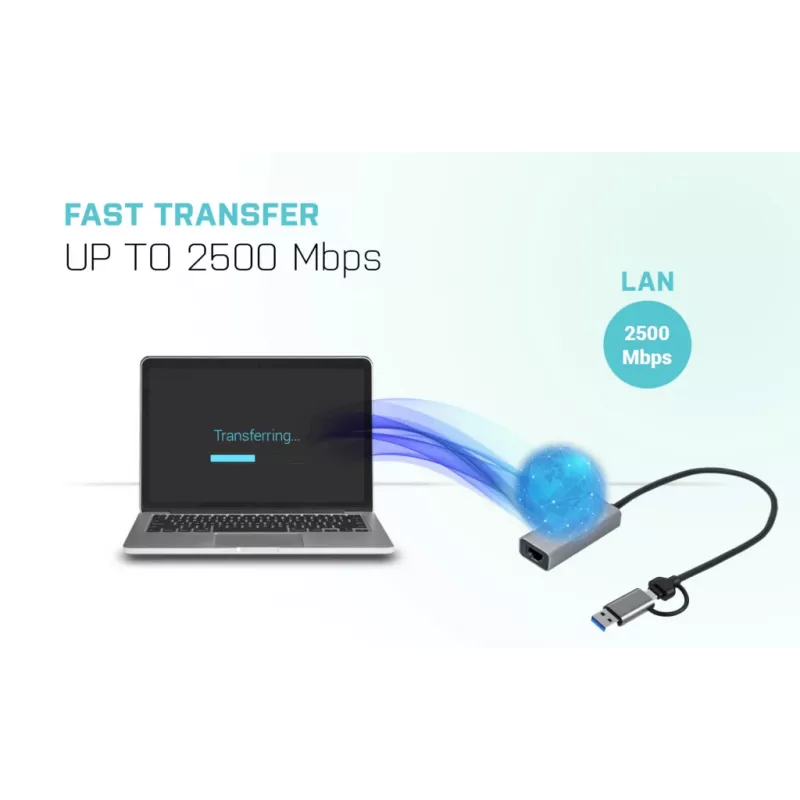 i-tec Metal USB-C/USB-A 2.5Gbps Ethernet Adapter, laidinis, USB Type-A / USB Type-C, Ethernet, 2500 Mbit/s, pilka