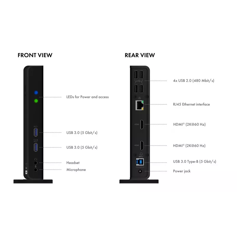ICY BOX IB-DK2251AC stotelė su USB 3.2 Gen 2 Type-A, juoda