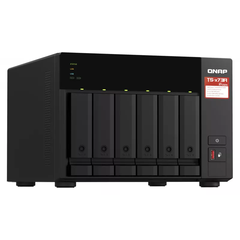 QNAP TS-673A NAS bokštas Ryzen Embedded V1500B 8 GB DDR4 0 TB QNAP Turbo System juoda