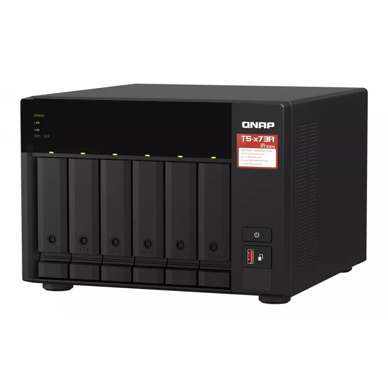 QNAP TS-673A NAS bokštas Ryzen Embedded V1500B 8 GB DDR4 0 TB QNAP Turbo System juoda