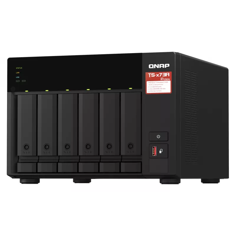 QNAP TS-673A NAS bokštas Ryzen Embedded V1500B 8 GB DDR4 0 TB QNAP Turbo System juoda