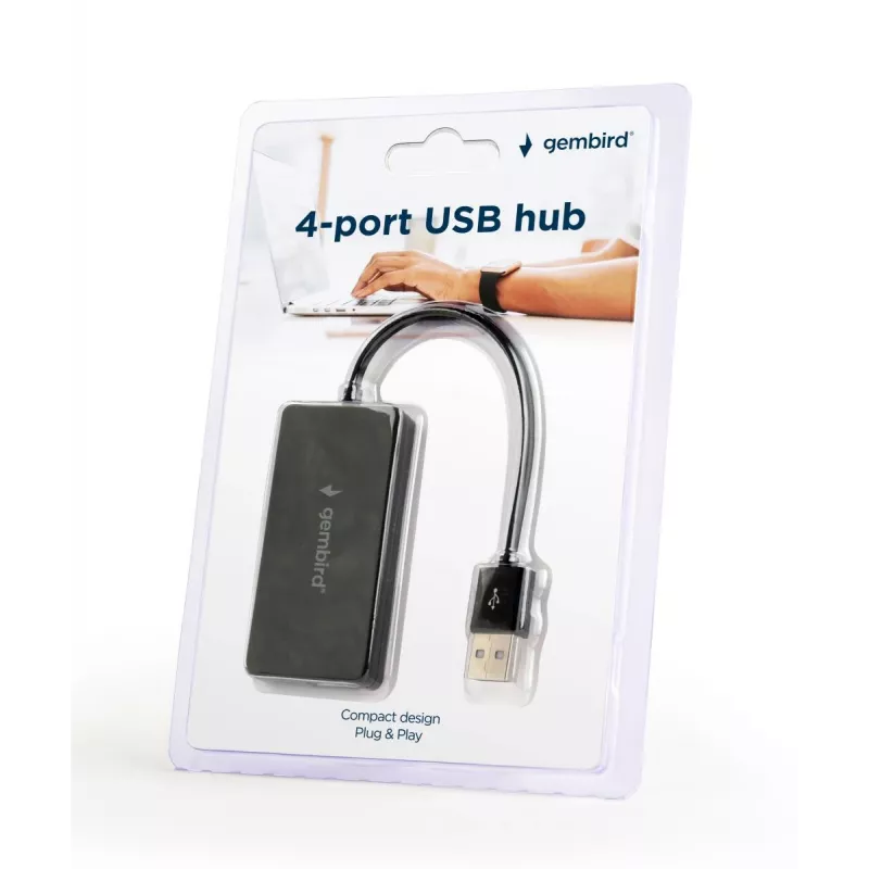 USB mazgas Gembird UHB-U2P4-04 – 4 prievadai USB 2.0, plug-and-play, juodas, 480 Mbit/s