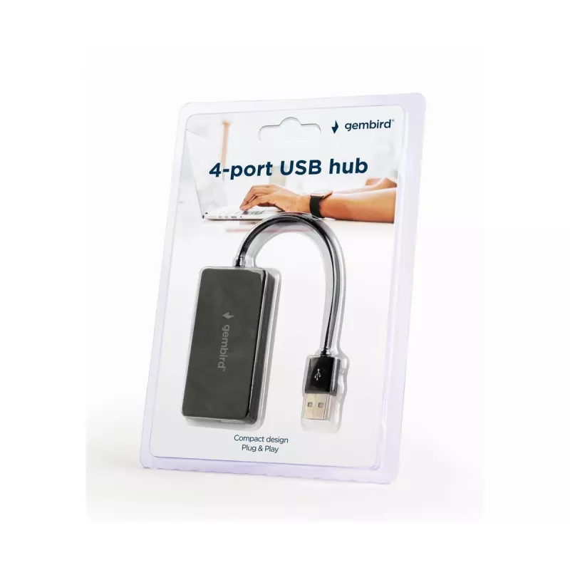 USB mazgas Gembird UHB-U2P4-04 – 4 prievadai USB 2.0, plug-and-play, juodas, 480 Mbit/s