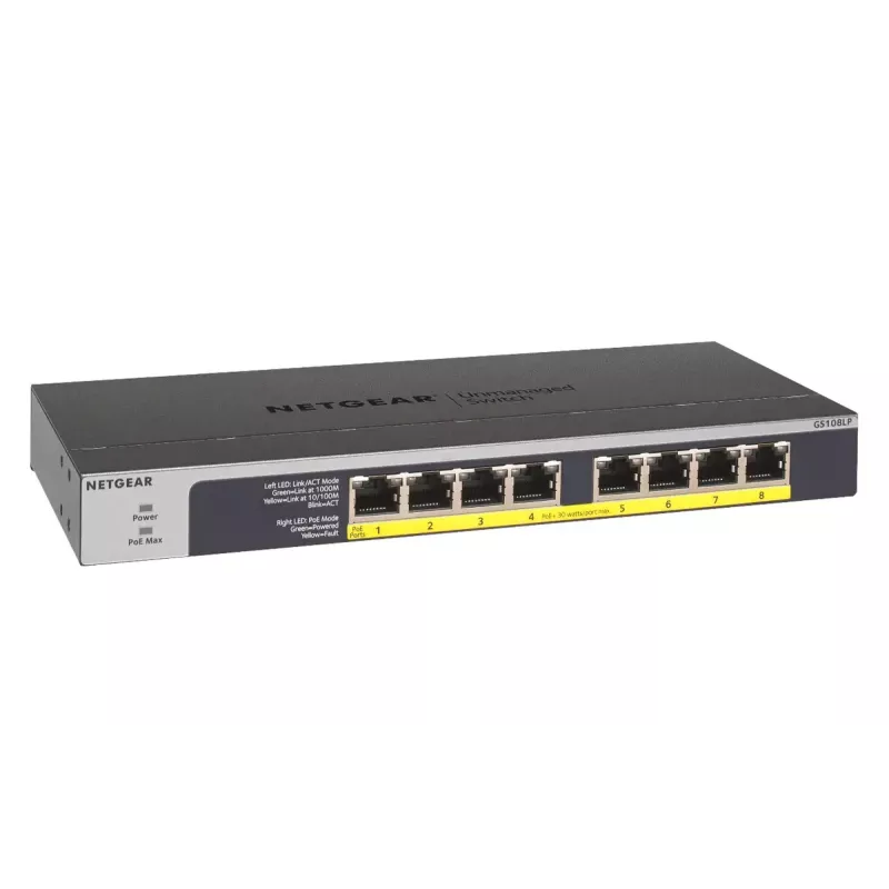 NETGEAR GS108LP Nevaldomas Gigabit Ethernet (10/100/1000) maitinimas per Ethernet (PoE) 1U juoda, pilka