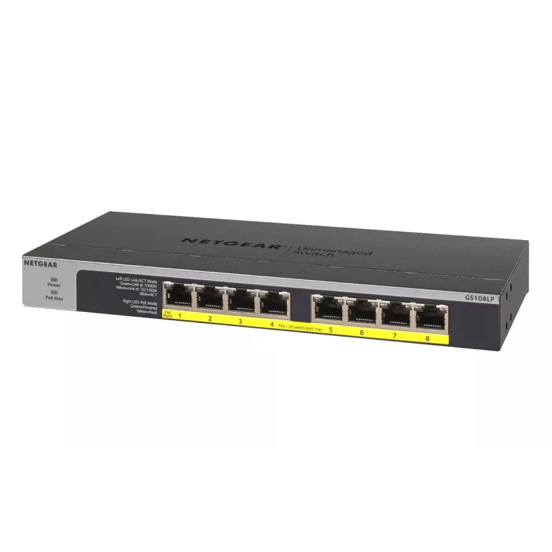 NETGEAR GS108LP Nevaldomas Gigabit Ethernet (10/100/1000) maitinimas per Ethernet (PoE) 1U juoda, pilka