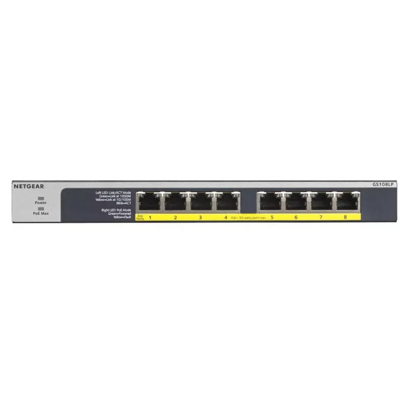 NETGEAR GS108LP Nevaldomas Gigabit Ethernet (10/100/1000) maitinimas per Ethernet (PoE) 1U juoda, pilka