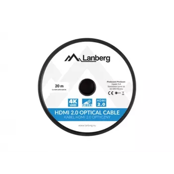 HDMI kabelis LANBERG CA-HDMI-20FB-0200-BK 20 m, HDMI 2.0, A tipo kištukas–kištukas, 18 Gbit/s, 4K@60Hz (3840×2160), HDR, ARC, Ethernet