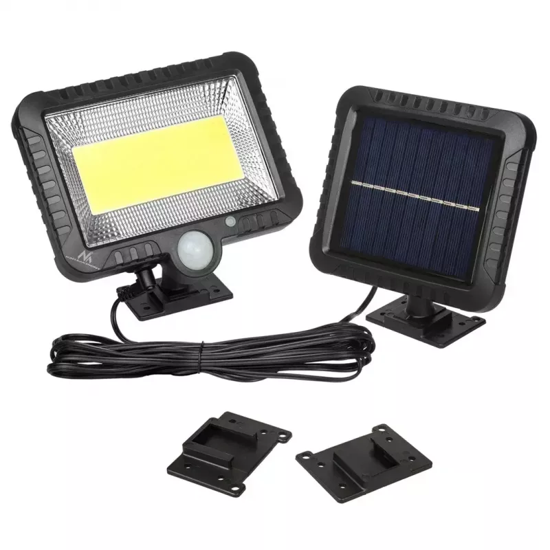 LED lauko prožektorius su saulės baterija MACLEAN MCE438, 5W, 400 lm, IP44, Li-Ion 5,2V, montuojamas ant sienos, balta šviesa, juodas