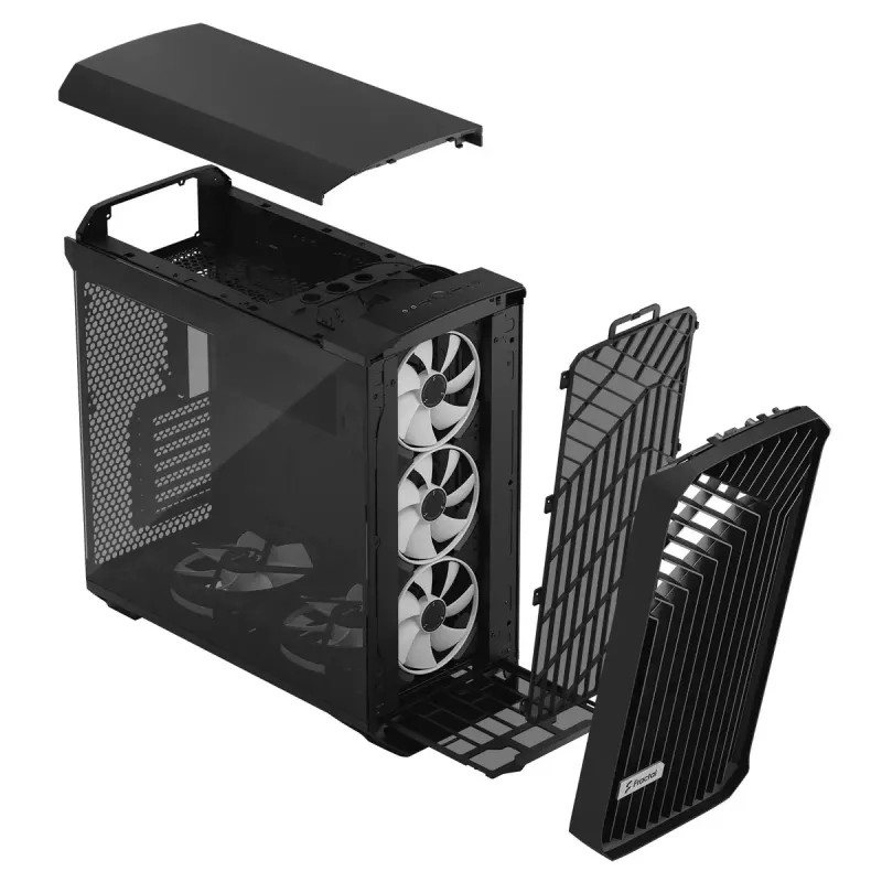 Kompiterio korpusas Fractal Design Torrent Tower Black, ATX/EATX/ITX, 2x180mm priekiniai ventiliatoriai, 2x3.5 colio vietos, 4x2.5 colio vietos, grūdintas stiklas
