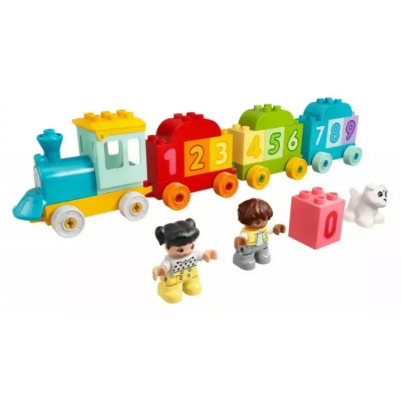 LEGO DUPLO traukinys su skaičiais 10954 – ankstyvojo mokymosi traukinys su sunumeruotais vagonais skaičiavimui ir rūšiavimui
