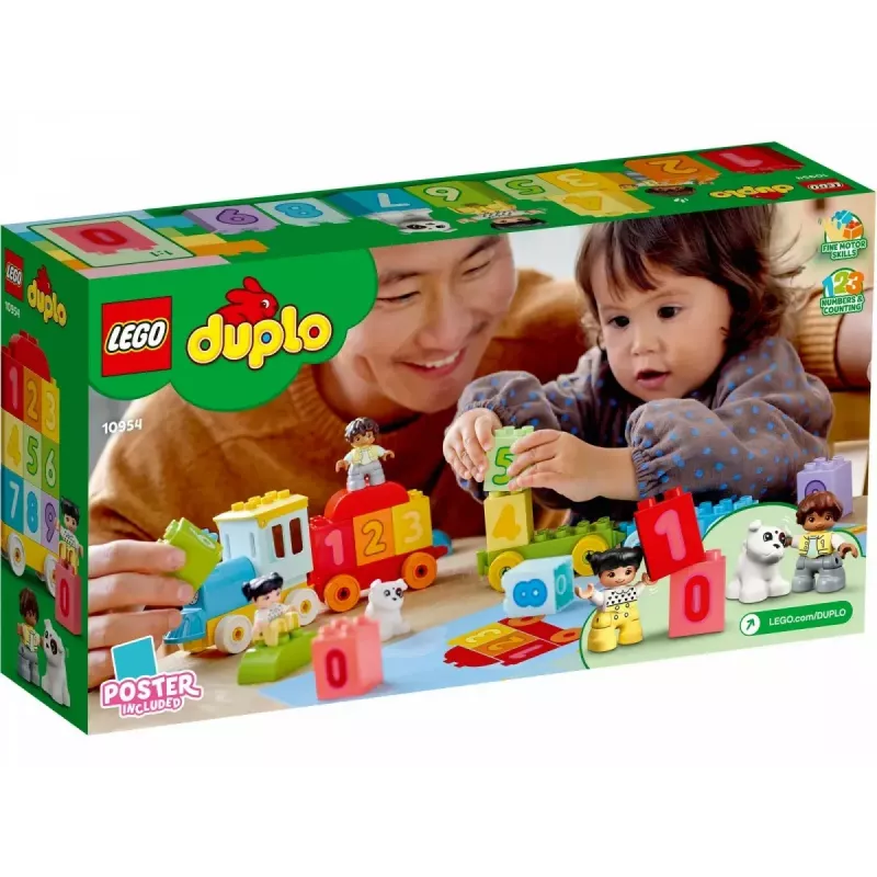 LEGO DUPLO traukinys su skaičiais 10954 – ankstyvojo mokymosi traukinys su sunumeruotais vagonais skaičiavimui ir rūšiavimui