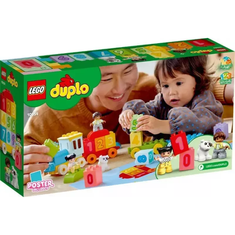 LEGO DUPLO traukinys su skaičiais 10954 – ankstyvojo mokymosi traukinys su sunumeruotais vagonais skaičiavimui ir rūšiavimui