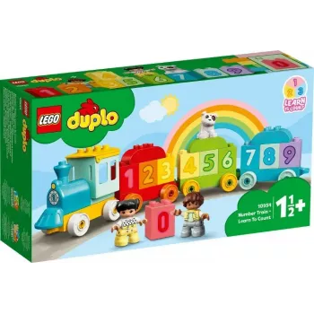 LEGO DUPLO traukinys su skaičiais 10954 – ankstyvojo mokymosi traukinys su sunumeruotais vagonais skaičiavimui ir rūšiavimui