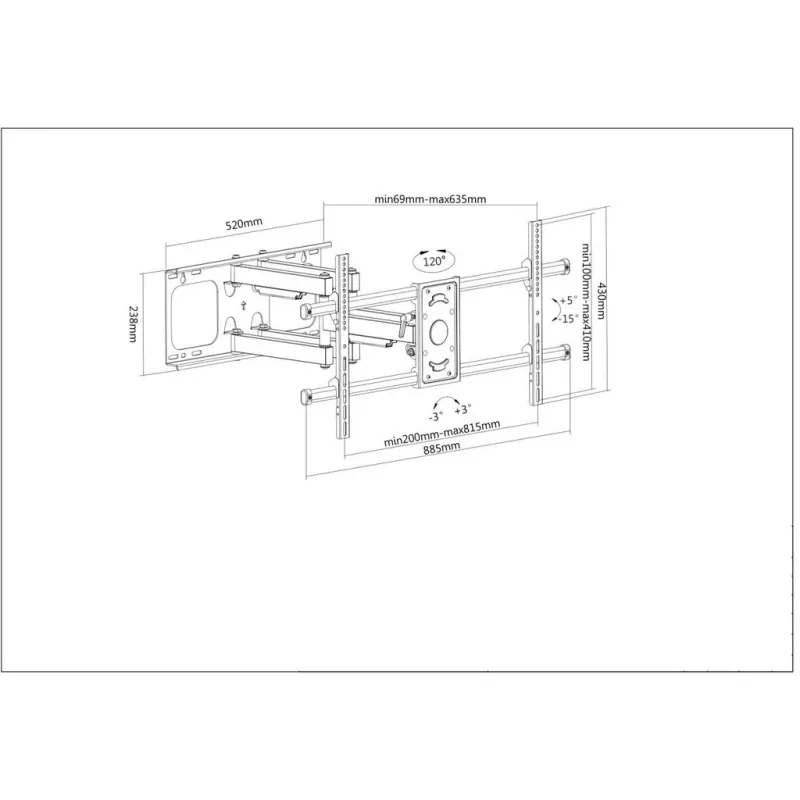 Manhattan sieninis laikiklis TV ir monitoriams (Full Motion), ekranams nuo 37″ iki 75″, VESA 200×200–800×400 mm, maks. 75 kg, juodas, viso gyvenimo garantija