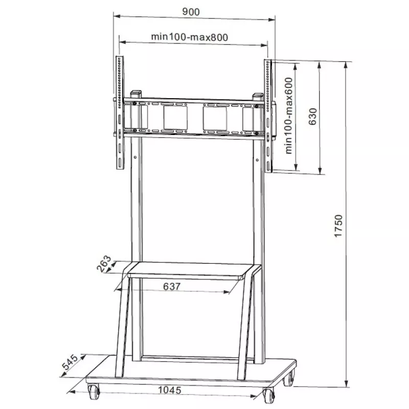 Porterinis plokščiaekranis grindinis stovas TECHLY Signage Display Mount ICA-TR30 – 55–100 colių, VESA 1200x600, maks. 150 kg, ratukai, juodas