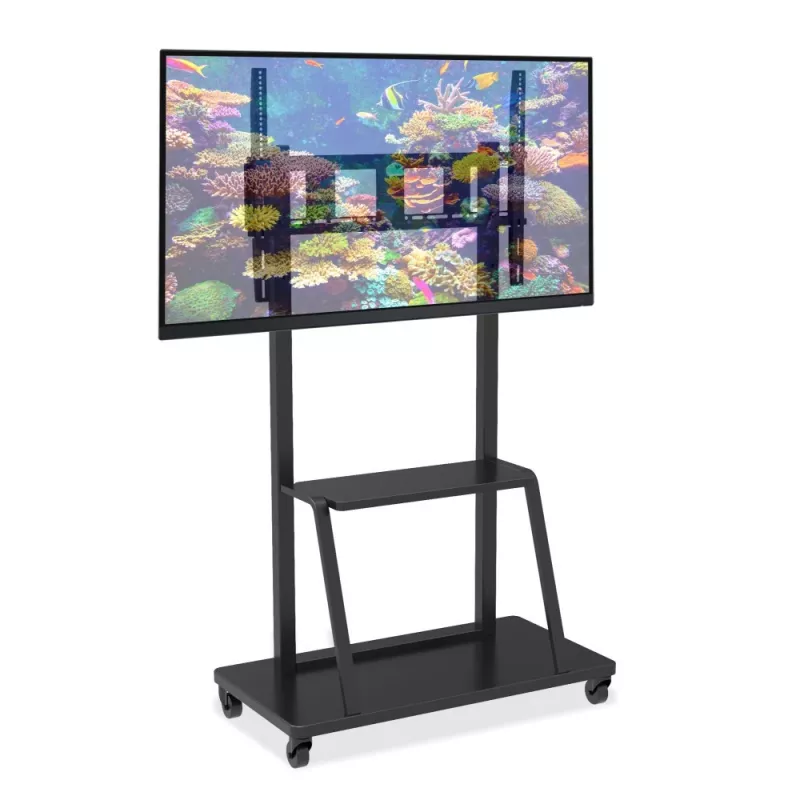 Porterinis plokščiaekranis grindinis stovas TECHLY Signage Display Mount ICA-TR30 – 55–100 colių, VESA 1200x600, maks. 150 kg, ratukai, juodas