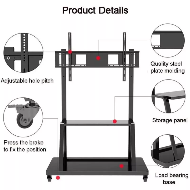 Porterinis plokščiaekranis grindinis stovas TECHLY Signage Display Mount ICA-TR30 – 55–100 colių, VESA 1200x600, maks. 150 kg, ratukai, juodas