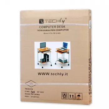 Stalas kompiuteriui TECHLY Compact ICA-TB S005 – kompaktiškas kompiuterinis stalas, MDF stalviršis, klaviatūros lentyna, ratukai, 600×450×750 mm, ąžuolinis