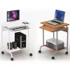 Stalas kompiuteriui TECHLY Compact ICA-TB S005 – kompaktiškas kompiuterinis stalas, MDF stalviršis, klaviatūros lentyna, ratukai, 600×450×750 mm, ąžuolinis