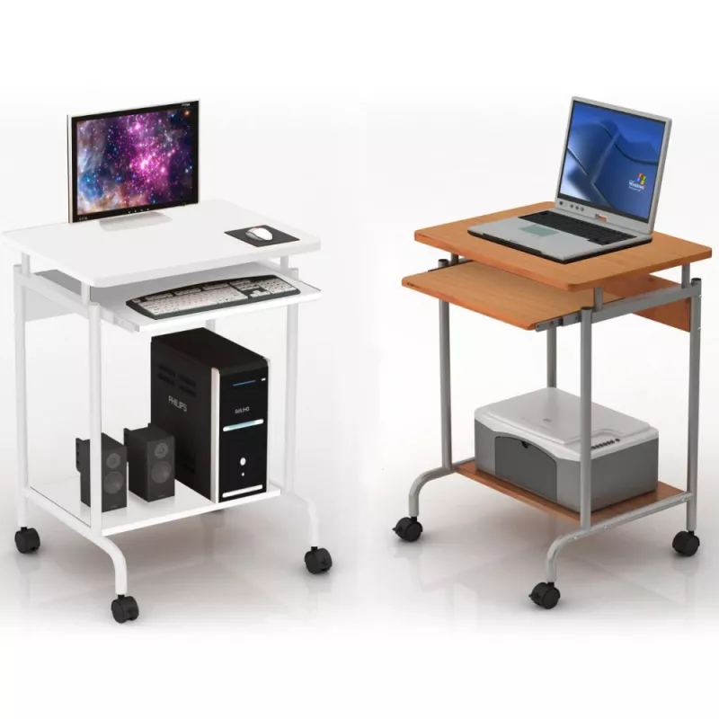 Stalas kompiuteriui TECHLY Compact ICA-TB S005 – kompaktiškas kompiuterinis stalas, MDF stalviršis, klaviatūros lentyna, ratukai, 600×450×750 mm, ąžuolinis