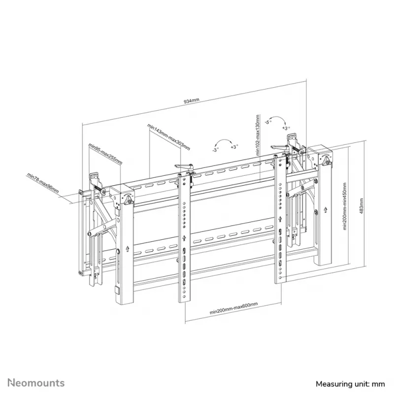Neomounts LED-VW2000BLACK sieninis laikiklis vaizdo sienai 32-75 inch - ištraukiamas - maks. 70 kg