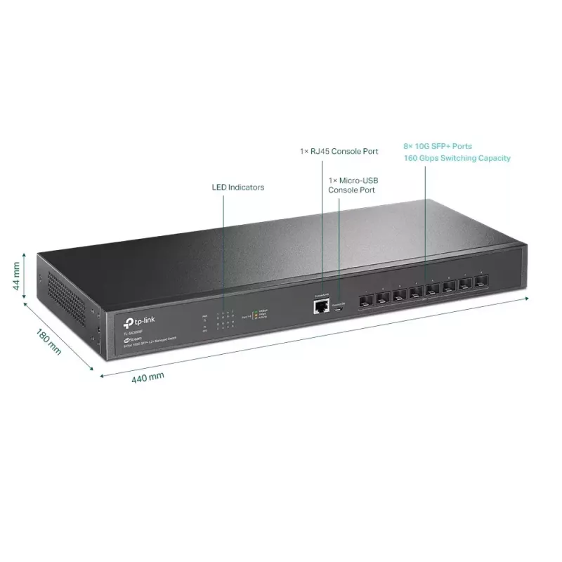 TP-Link Omada 8 prievadų 10GE SFP+ L2+ valdomas komutatorius