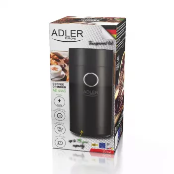 Kavos malūnėlis Adler AD4446BS – 150 W, nerūdijančio plieno girnos, 75 g talpos piltuvas, juoda