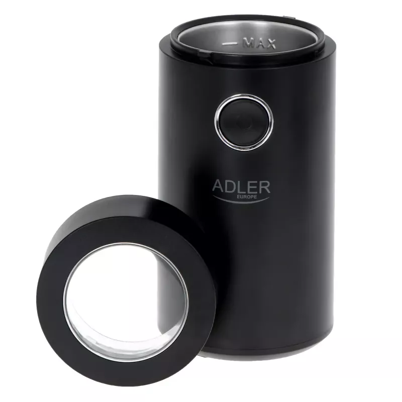 Kavos malūnėlis Adler AD4446BS – 150 W, nerūdijančio plieno girnos, 75 g talpos piltuvas, juoda