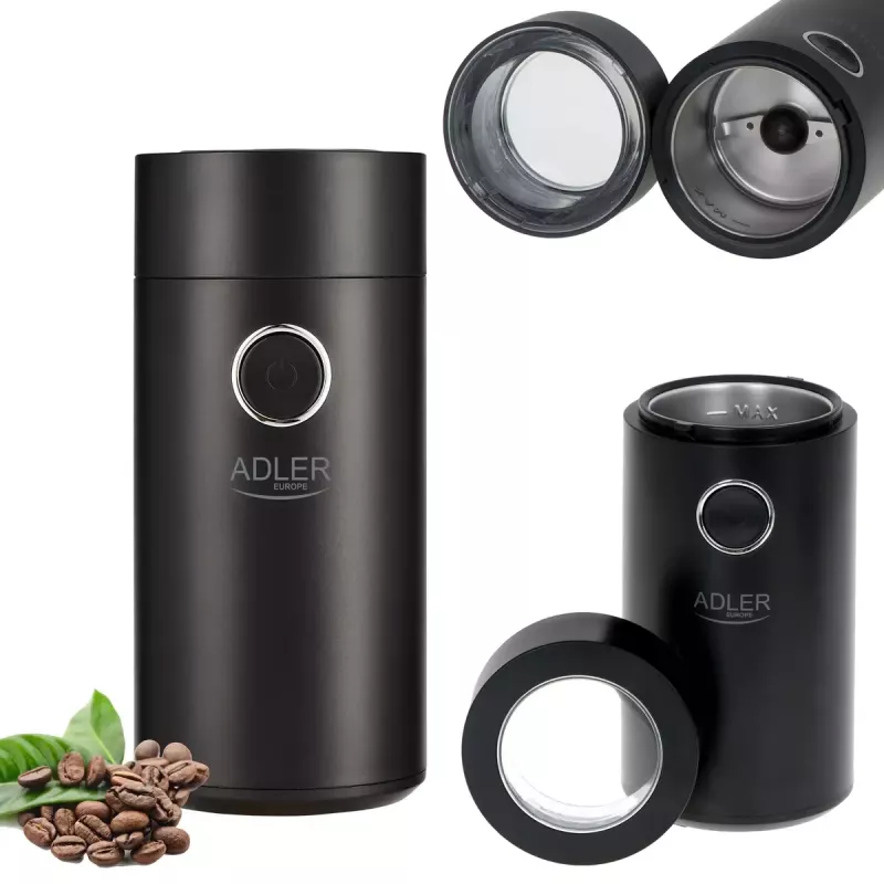 Kavos malūnėlis Adler AD4446BS – 150 W, nerūdijančio plieno girnos, 75 g talpos piltuvas, juoda