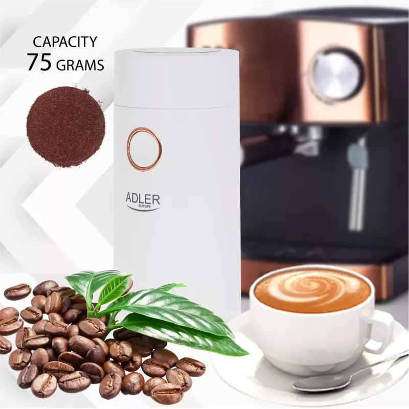 Kavos malūnėlis su akmeniniais girnomis Adler AD4446WG, 150 W, 75 g, baltas
