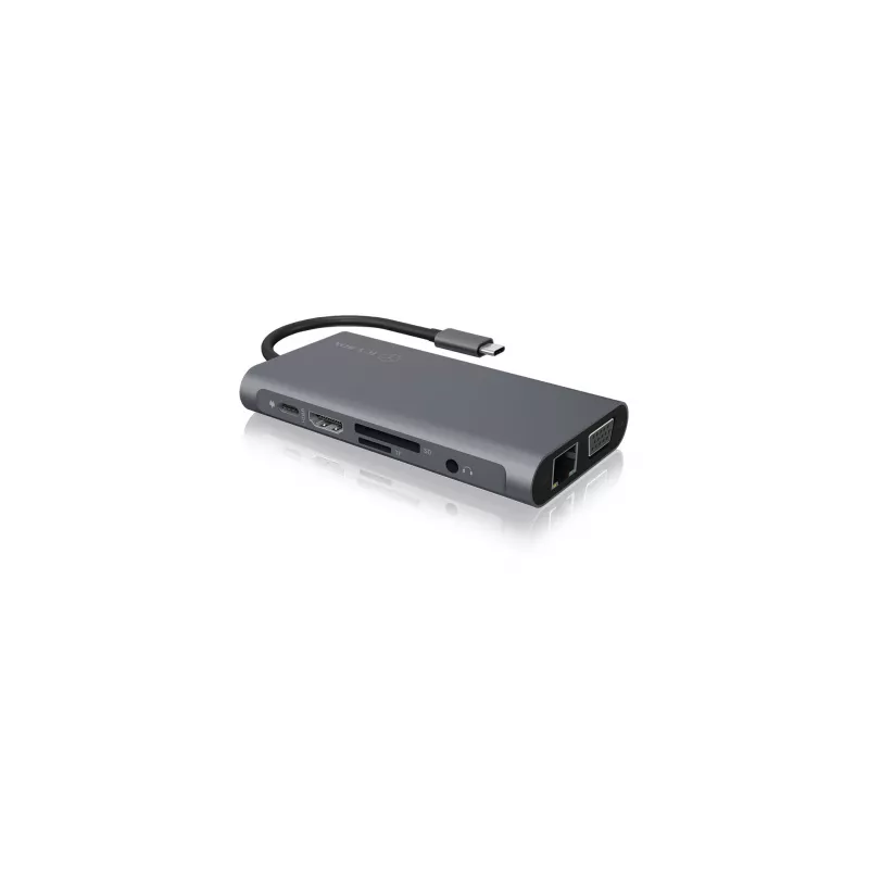 ICY BOX IB-DK4040-CPD belaidė USB 3.2 Gen 1 (3.1 Gen 1) Type-C dokų stotelė, antracito, juoda