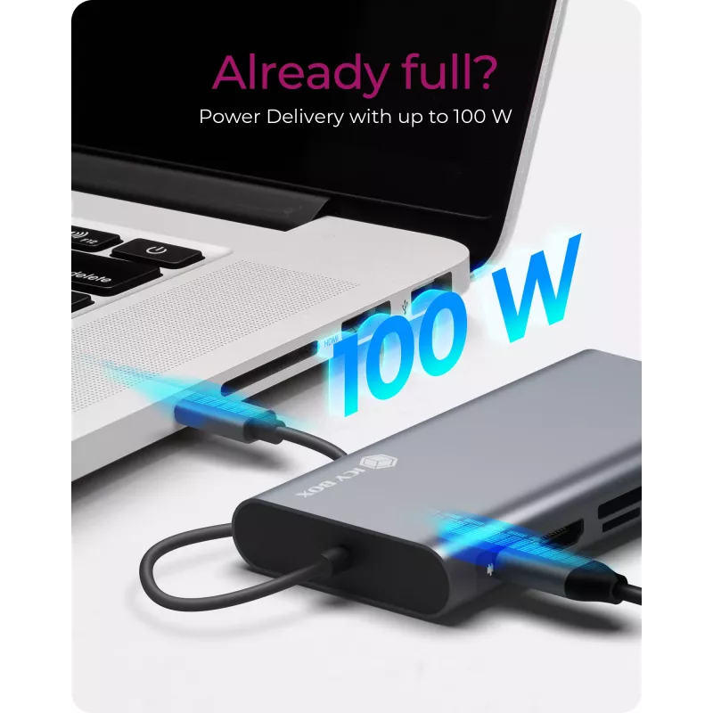 ICY BOX IB-DK4040-CPD belaidė USB 3.2 Gen 1 (3.1 Gen 1) Type-C dokų stotelė, antracito, juoda