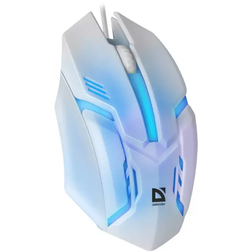 Laidinė žaidimų pelė DEFENDER Cyber MB-560L – optinė 1200 DPI, ambidekstrinė, USB Type-A, balta, 1,5 m laidas