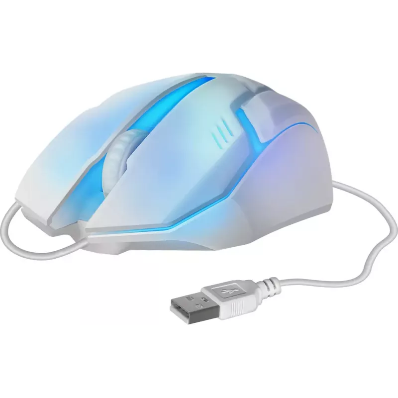 Laidinė žaidimų pelė DEFENDER Cyber MB-560L – optinė 1200 DPI, ambidekstrinė, USB Type-A, balta, 1,5 m laidas