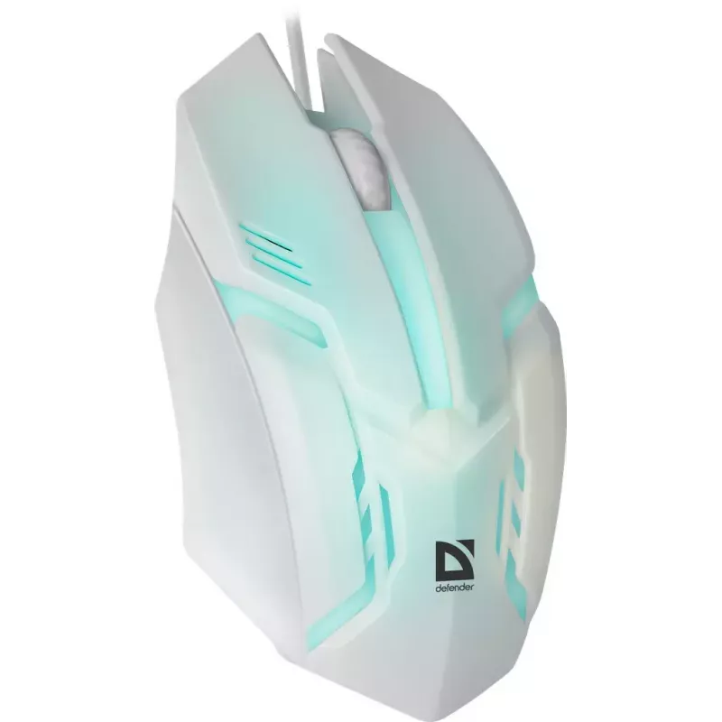 Laidinė žaidimų pelė DEFENDER Cyber MB-560L – optinė 1200 DPI, ambidekstrinė, USB Type-A, balta, 1,5 m laidas