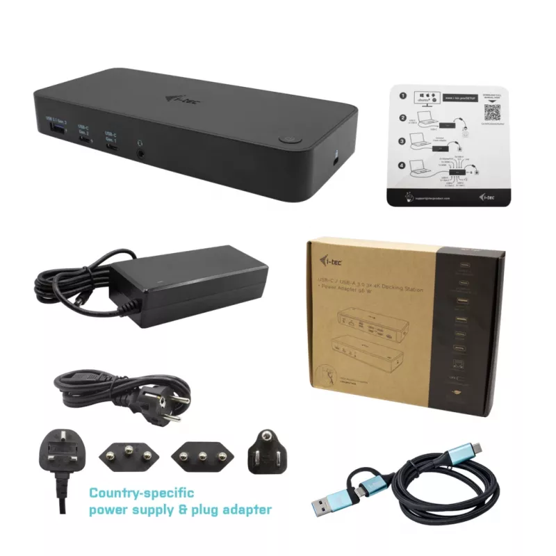 i-tec USB 3.0 / USB-C / Thunderbolt 3x 4K Dock stotelė su Power Delivery 100W