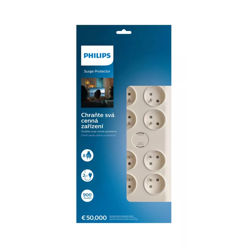 Philips SPN7080WA/60 apsauginis nuo viršįtampių lizdų blokas baltas 8 AC lizdai 2 m