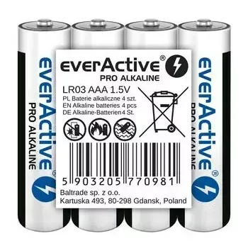 Šarminės AAA baterijos everActive LR03PRO4T — 4 vnt., 1,5 V, 1250 mAh, 44,5×10,5 mm