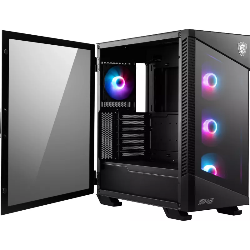Korpusas MSI MPG VELOX 100R Mid Tower Juodas — ATX, 7 lizdų plėtimui, 2×3.5 colio vietos, 2×2.5 colio vietos, USB-C