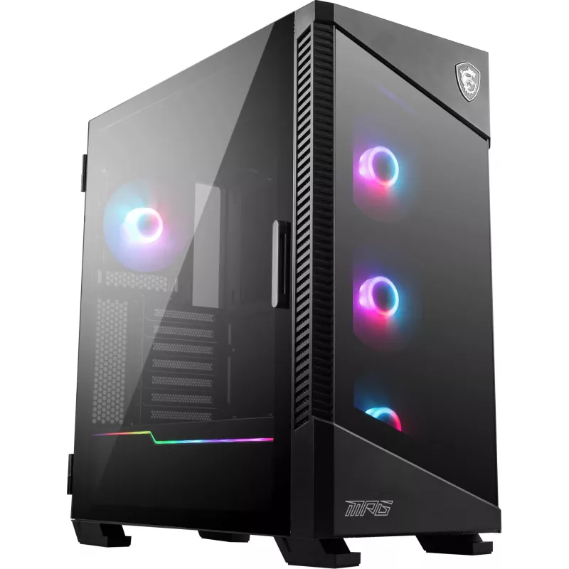 Korpusas MSI MPG VELOX 100R Mid Tower Juodas — ATX, 7 lizdų plėtimui, 2×3.5 colio vietos, 2×2.5 colio vietos, USB-C