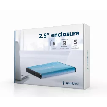 HDD korpusas Gembird EE2-U3S-3-B — 2,5 colio vieno lizdo, SATA, Mini-USB A, iki 7 TB, mėlynas