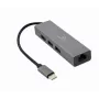 Dokavimo adapteris Gembird A-CMU3-LAN-01 — USB-C 3.2 Gen 1, 1× Gigabit LAN, 3× USB-A, metalinis korpusas, pilka spalva