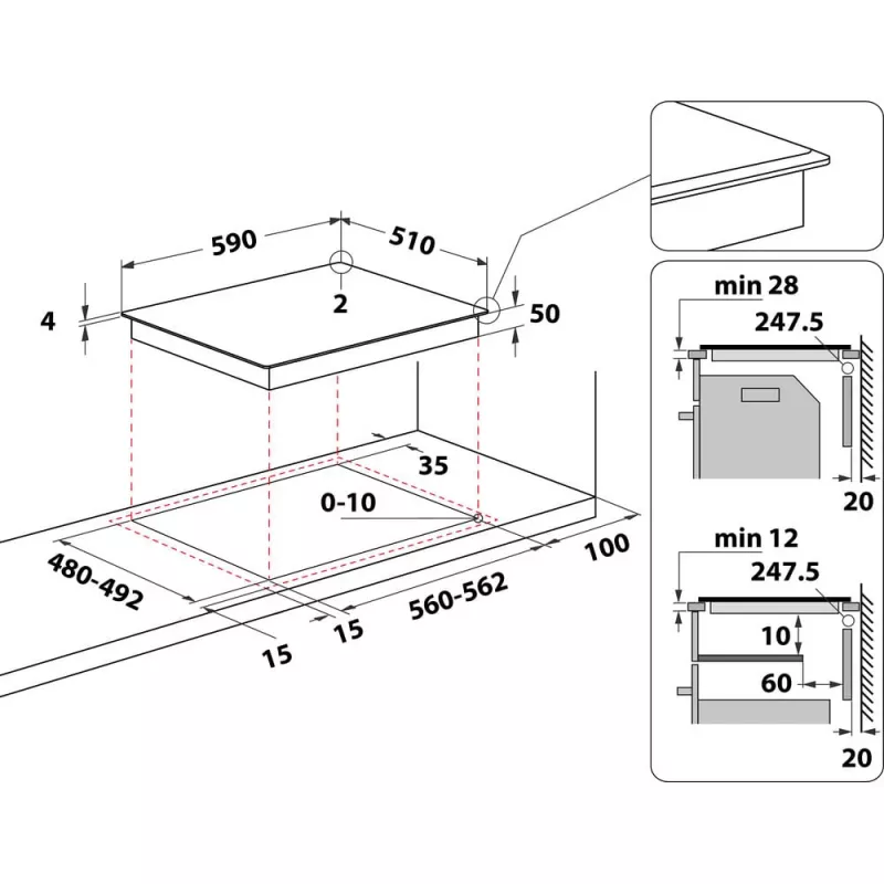 Whirlpool WS S4060 BF juoda įmontuojama 60 cm indukcinė kaitlentė 4 zonos