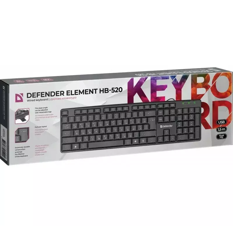 Laidinė USB klaviatūra DEFENDER HB-520 — kompaktiškas išdėstymas